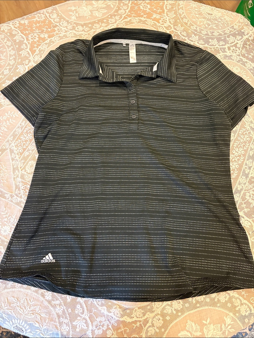 adidas Black Polo with Thin White Dot Stripes
